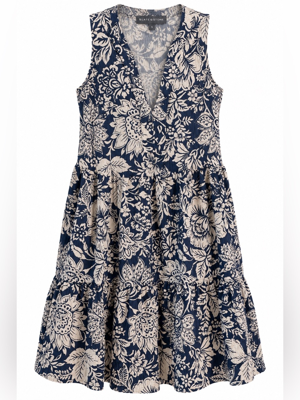 Elliott Lauren Flora Dress Women Small Blue Floral Tiered Sleeveless V-Neck
